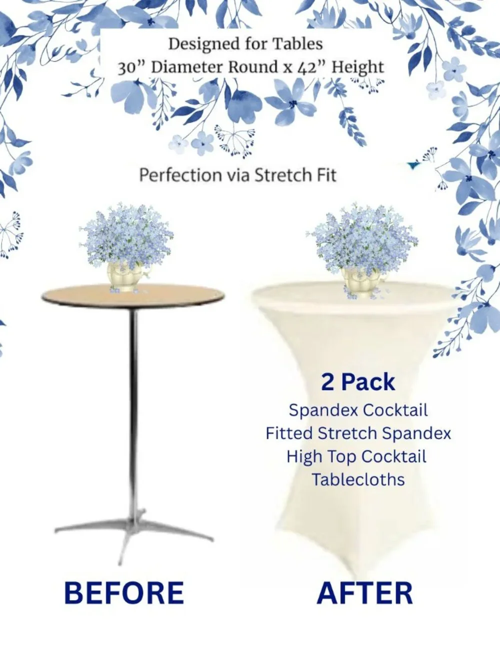 2 Pack White Spandex Cocktail Tablecloth Covers 30–32